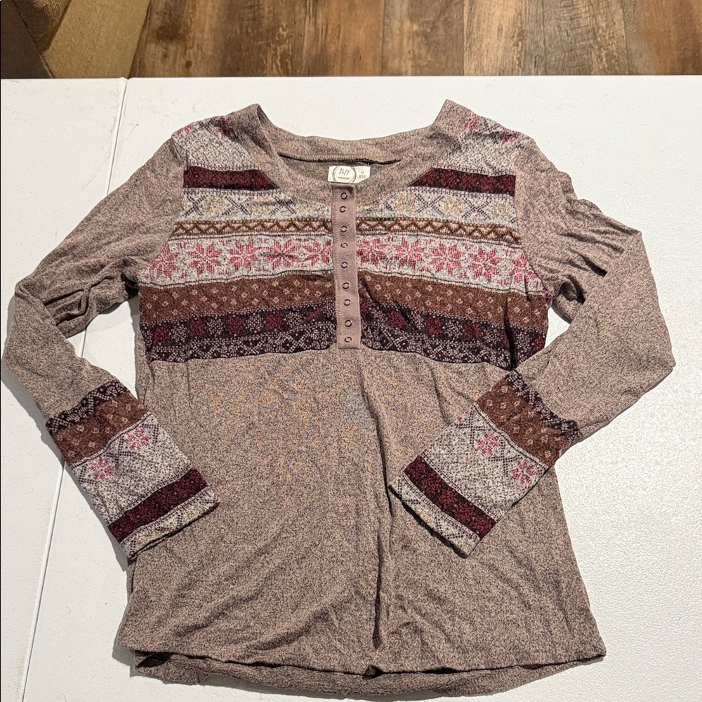 Maurices Brown and Red Patterned Long Sleeve Top